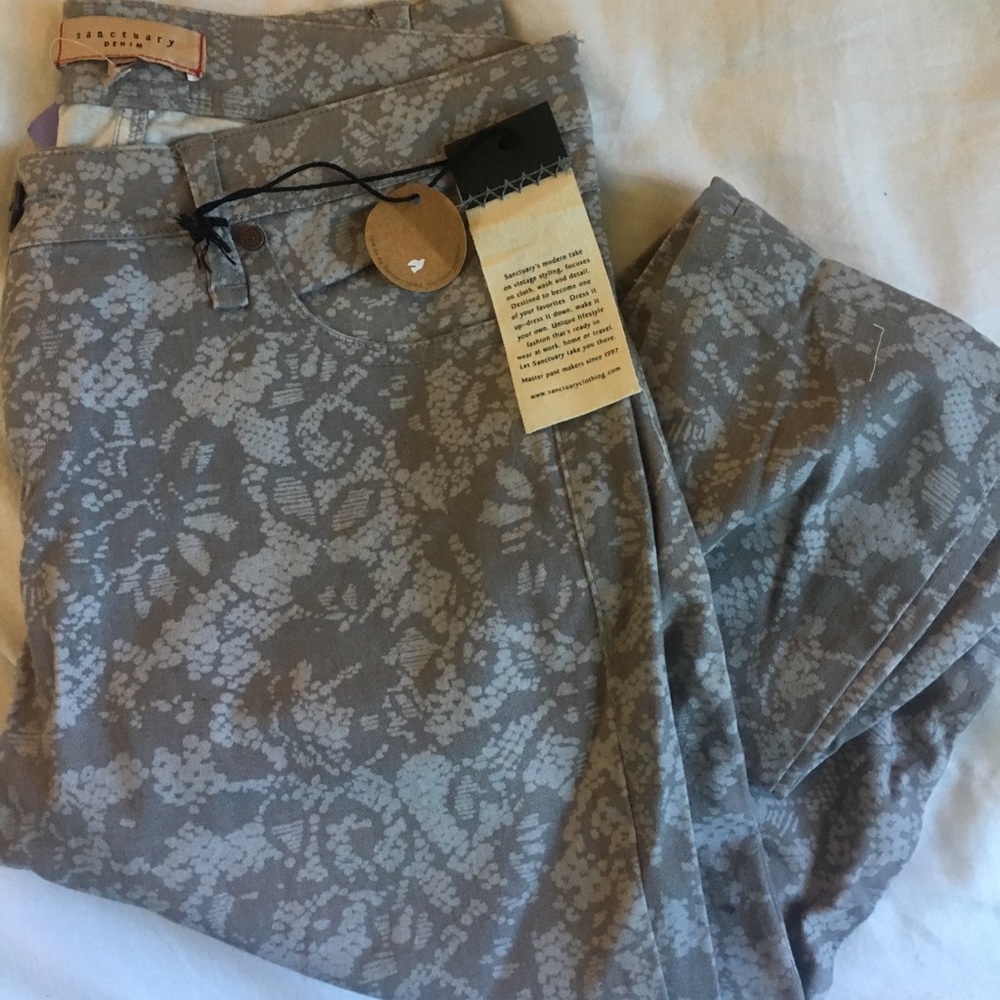 Printed gray denim with a lace design